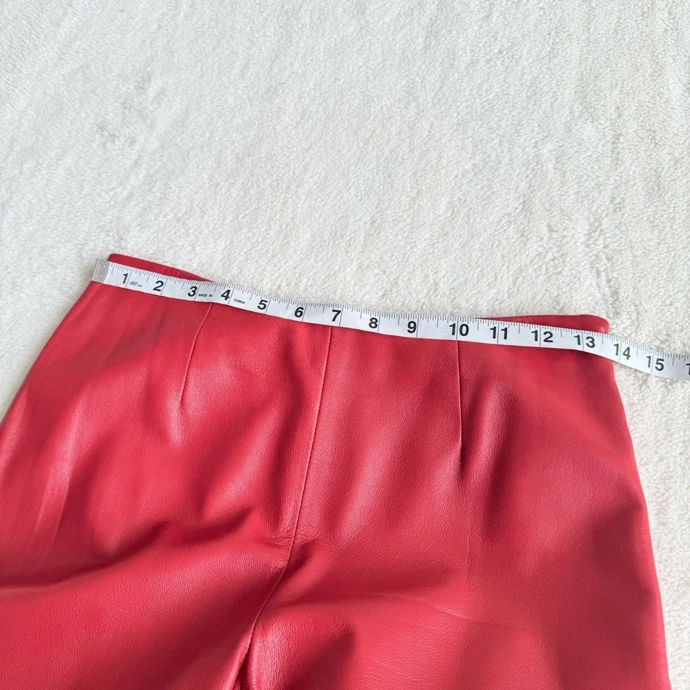 Etcetera Leather Cropped Zipped Red Pants XS (2)